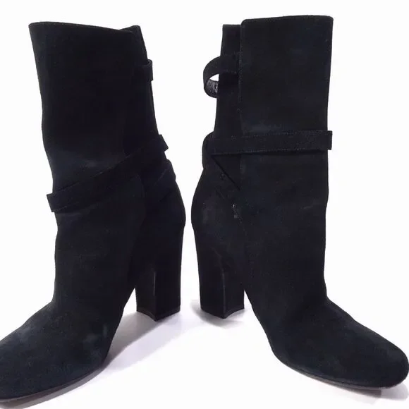 Theory  Mitiu Suede Jodhpur Boot Buckle Boot Booties Sz 37.5 Black - Picture 4 of 8